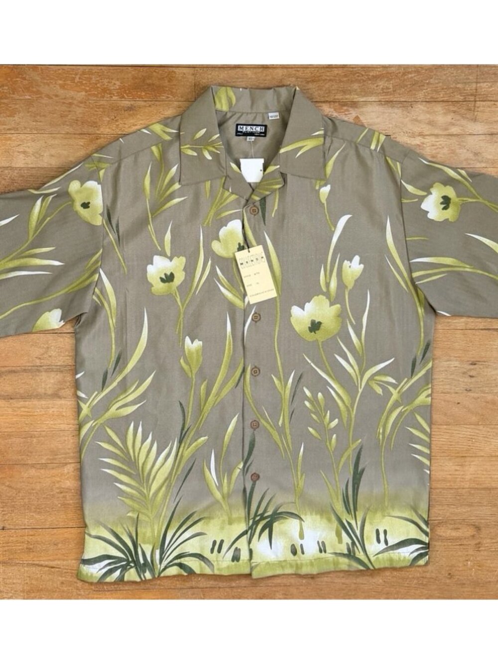 Vintage Floral Hawaiian Shirt Size XL 1990s Green Flower Print Short Sleeve NOS